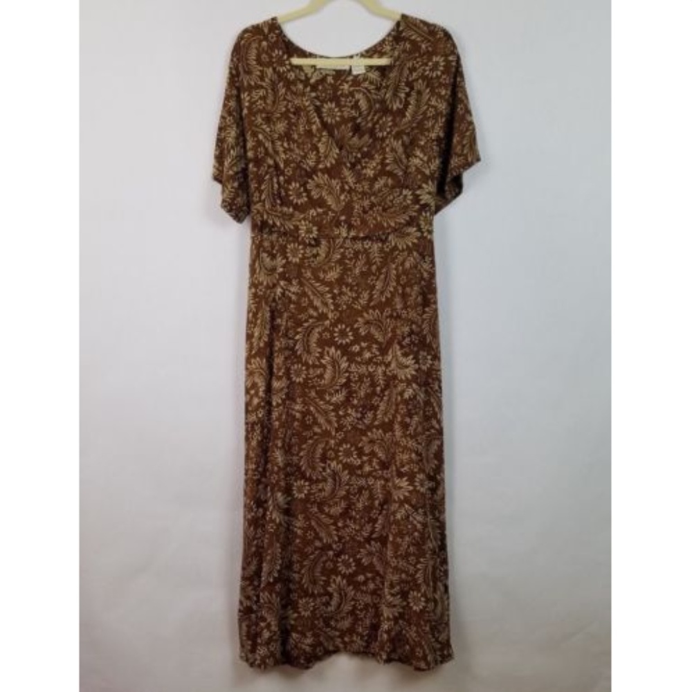 Orvis Brown Floral Full Length Tie Back Dress